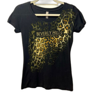 Beverly Hills Graphic Black Leopard Short Sleeve Shirt Size M